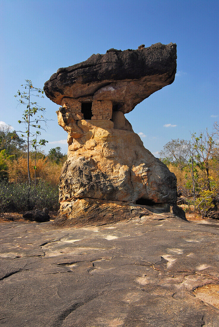 Bizarre Felsformation im Phu Phrabat Historical Park, Ho Nang Ussa Felsen, Provinz Udon Thani, Thailand, Asien