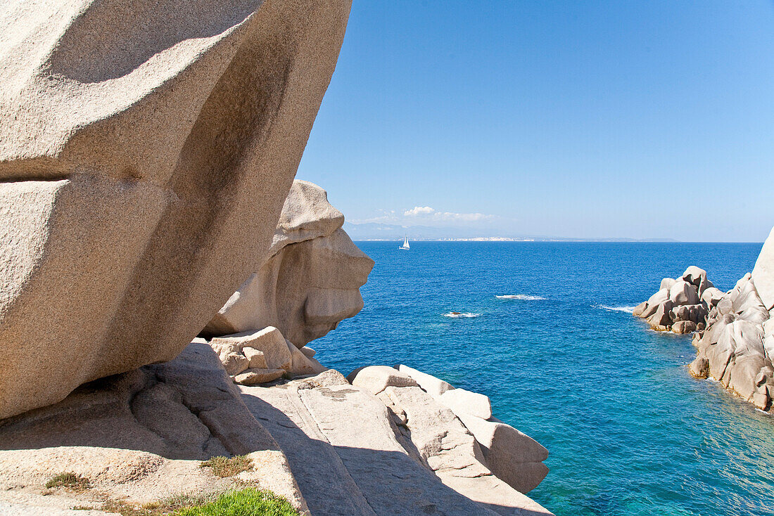 Granitic rock on shore in the sunlight, Capo Testa, Santa Teresa  Gallura, Sardinia, Italy, Europe