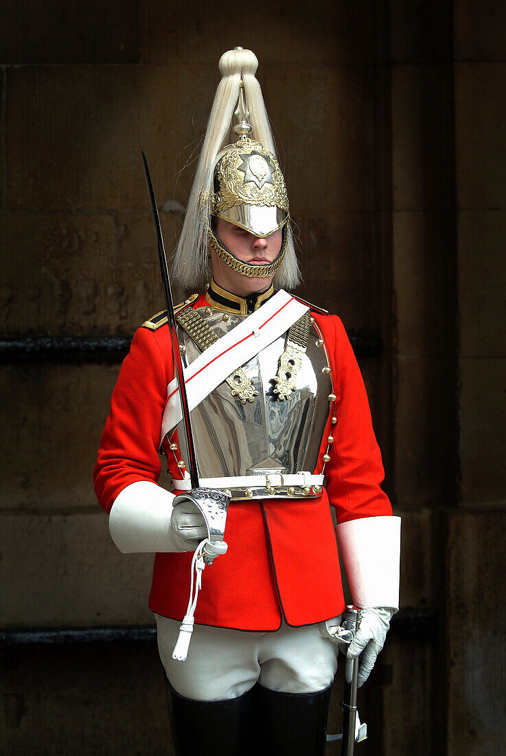 Household Cavalry Trooper on sentry duty, London, UK, England