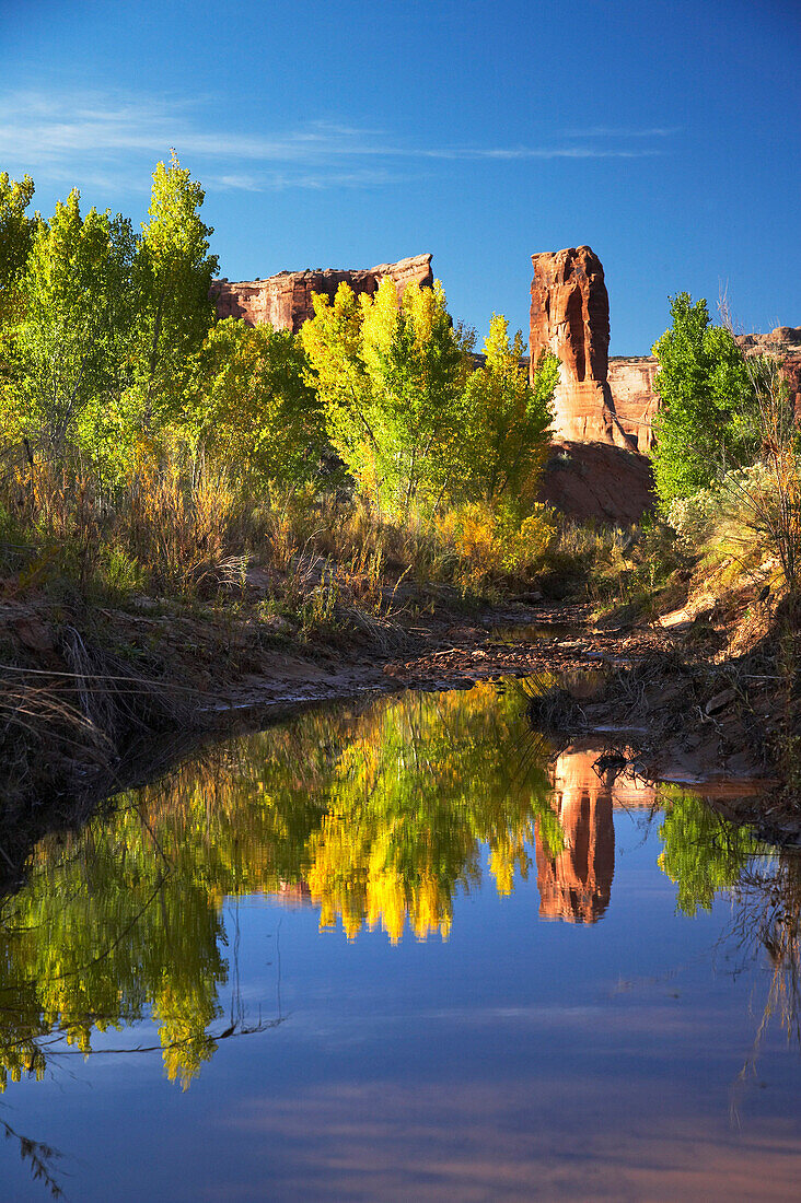 Courthouse Wash and Tower of Babel rock formation in autumn, Arches National Park, Utah, USA