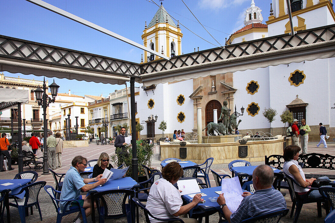 Cafe scene in Plaza del Socorro, Ronda, Andalucia, Spain