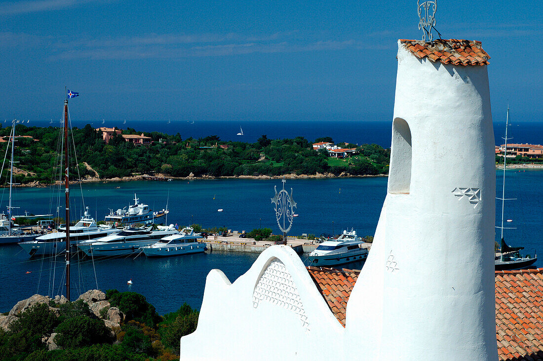 Stella Maris church overlooking harbour, Porto Cervo, Sardinia, Italy