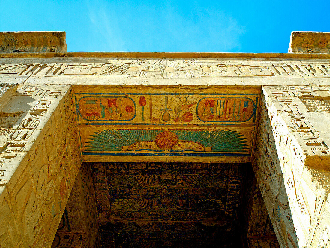 Painted ceiling of arch at Medinet Habu, Mortuary Temple of Ramses III, Luxor, Egypt