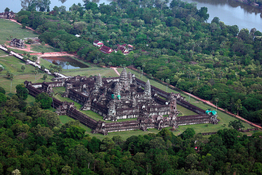 Aerial view of Angkor Wat, Siem Reap, near, Cambodia