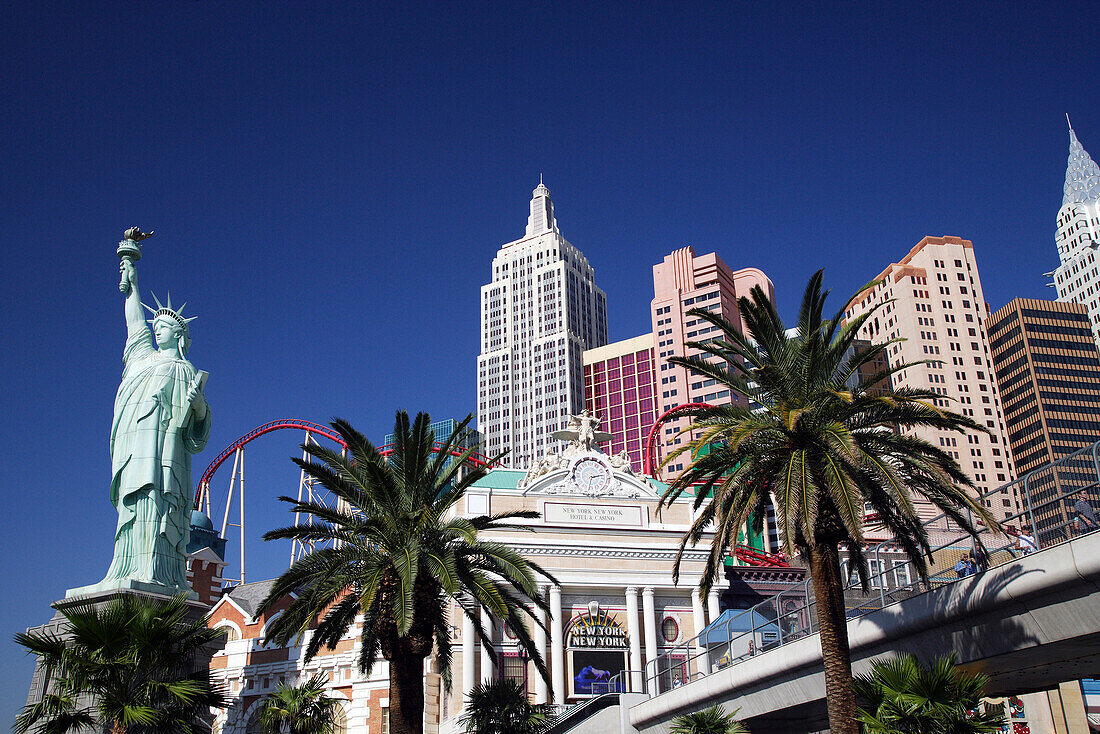 New York New York Hotel and Casino with Statue of Liberty and Tropicana Hotel, Las Vegas, Nevada, USA