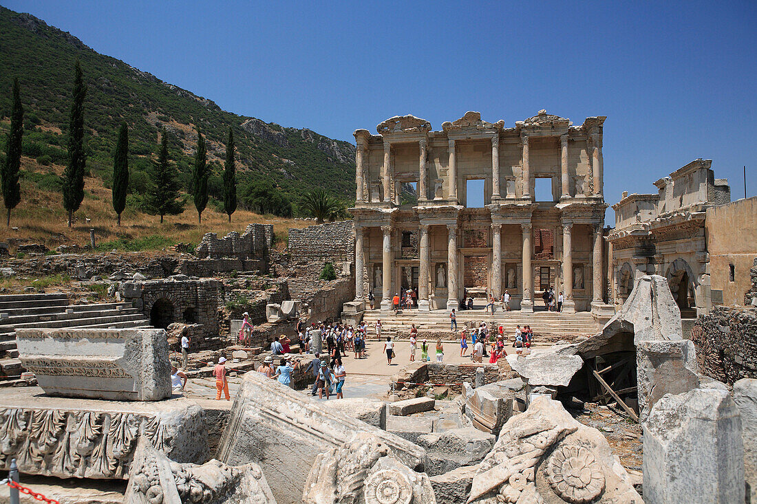 Roman ruins with Library of Celsus, Ephesus, Aegean, Turkey