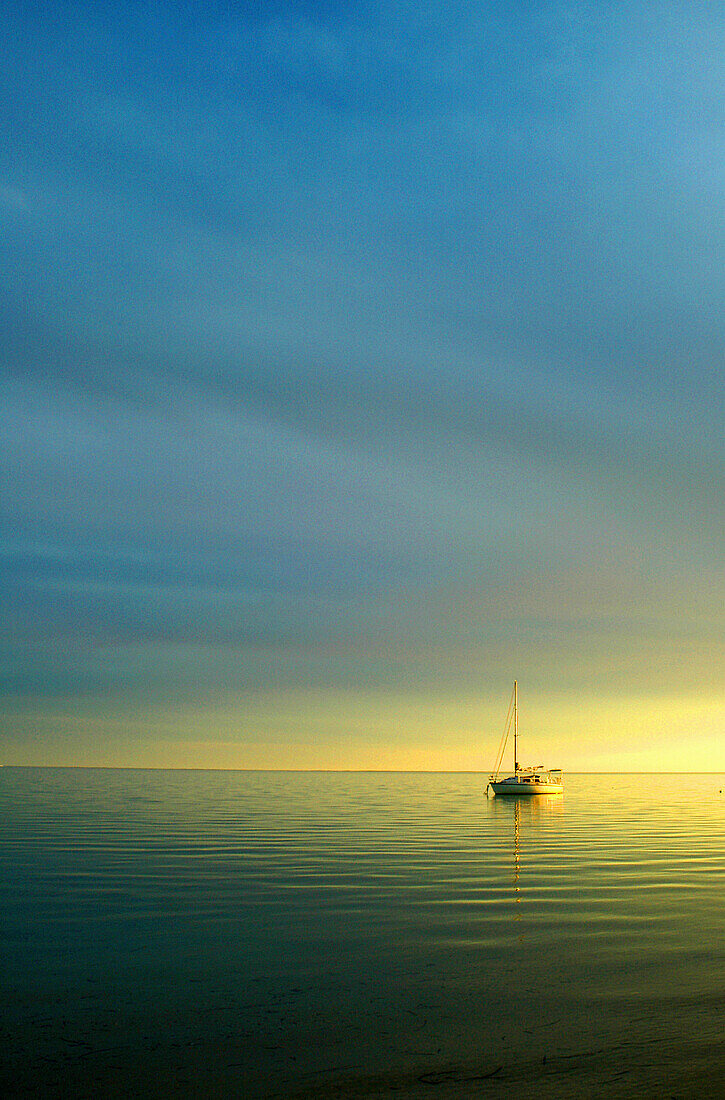 Boat on calm sea at sunset, Seascapes, Natural World