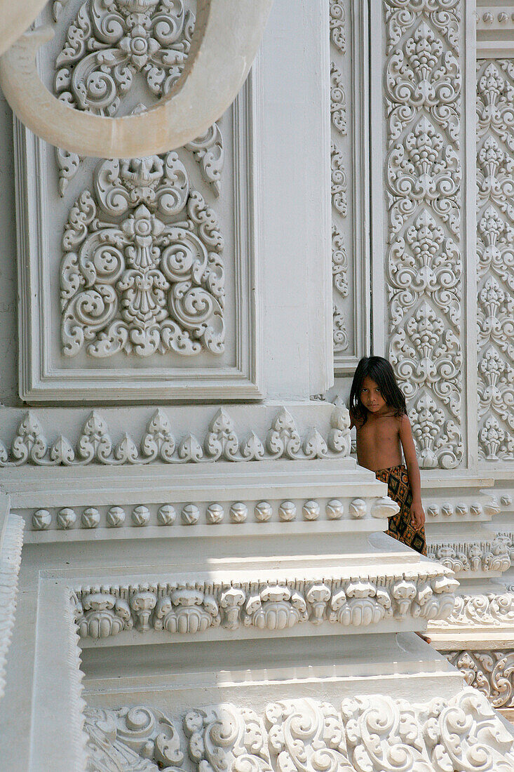 Child at Damrei Sam Poan at Udong on Hill of Royal Fortune, Phnom Penh, near, Cambodia