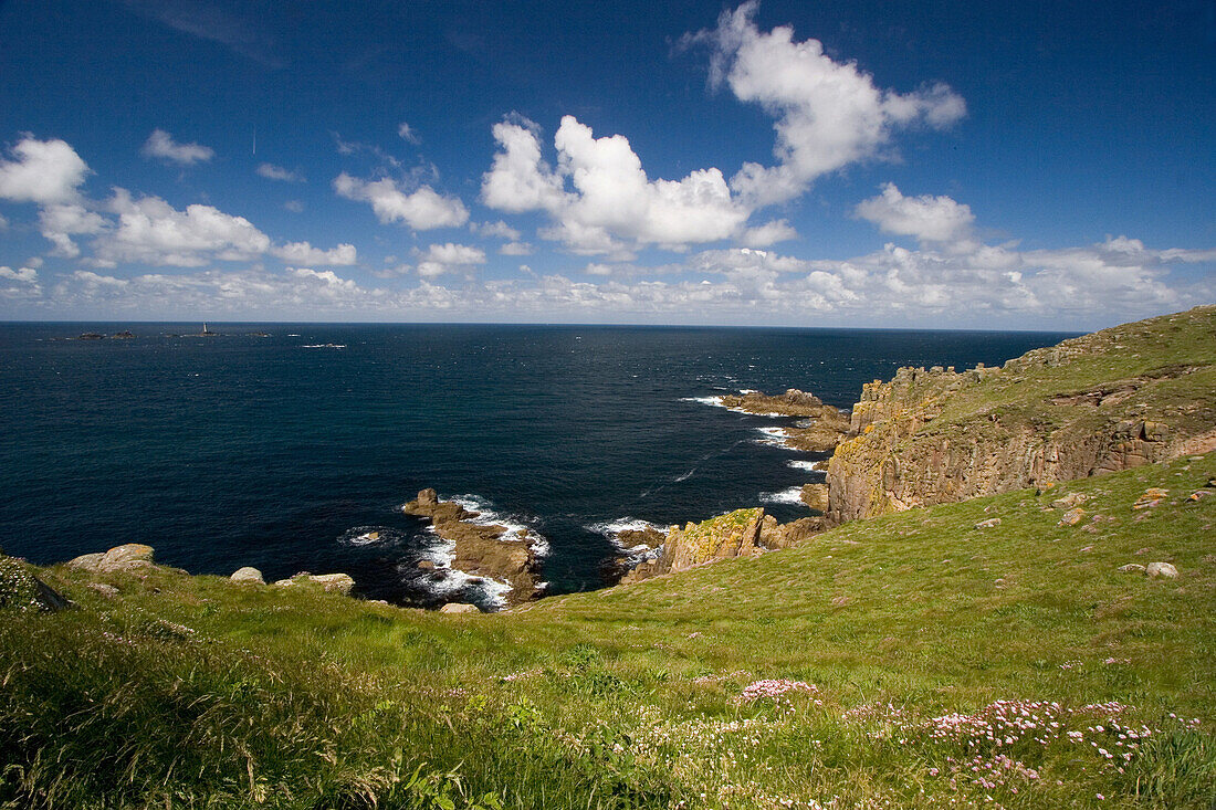 View from cliffs, Lands End, Cornwall, UK, England
