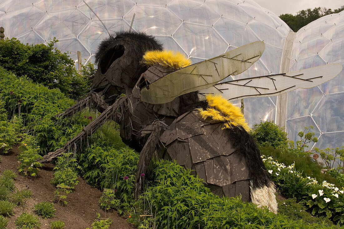 Model of giant bee, Eden Project, Cornwall, UK, England