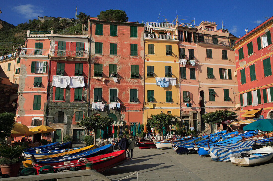 Colourful boats and houses, Vernazza, Liguria, Italy