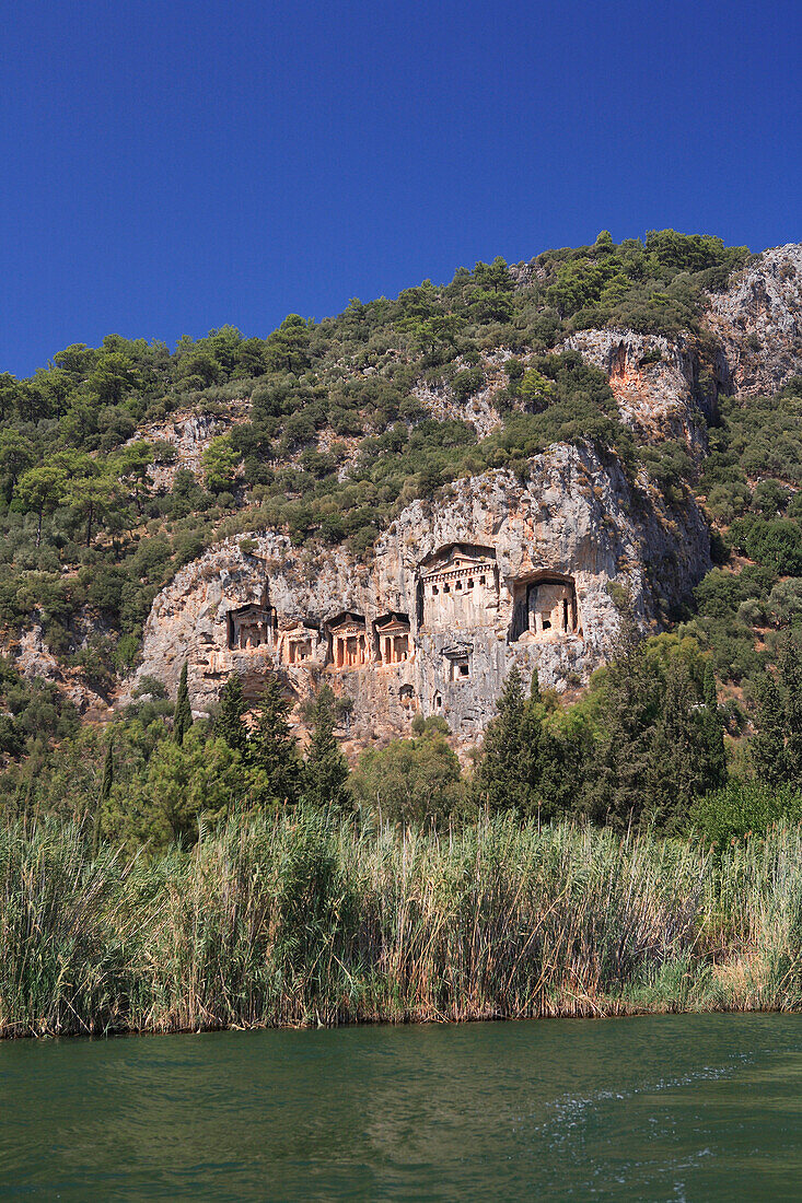 Caunos Rock Tombs along Dalyan River, Dalyan, Mediterranean, Turkey