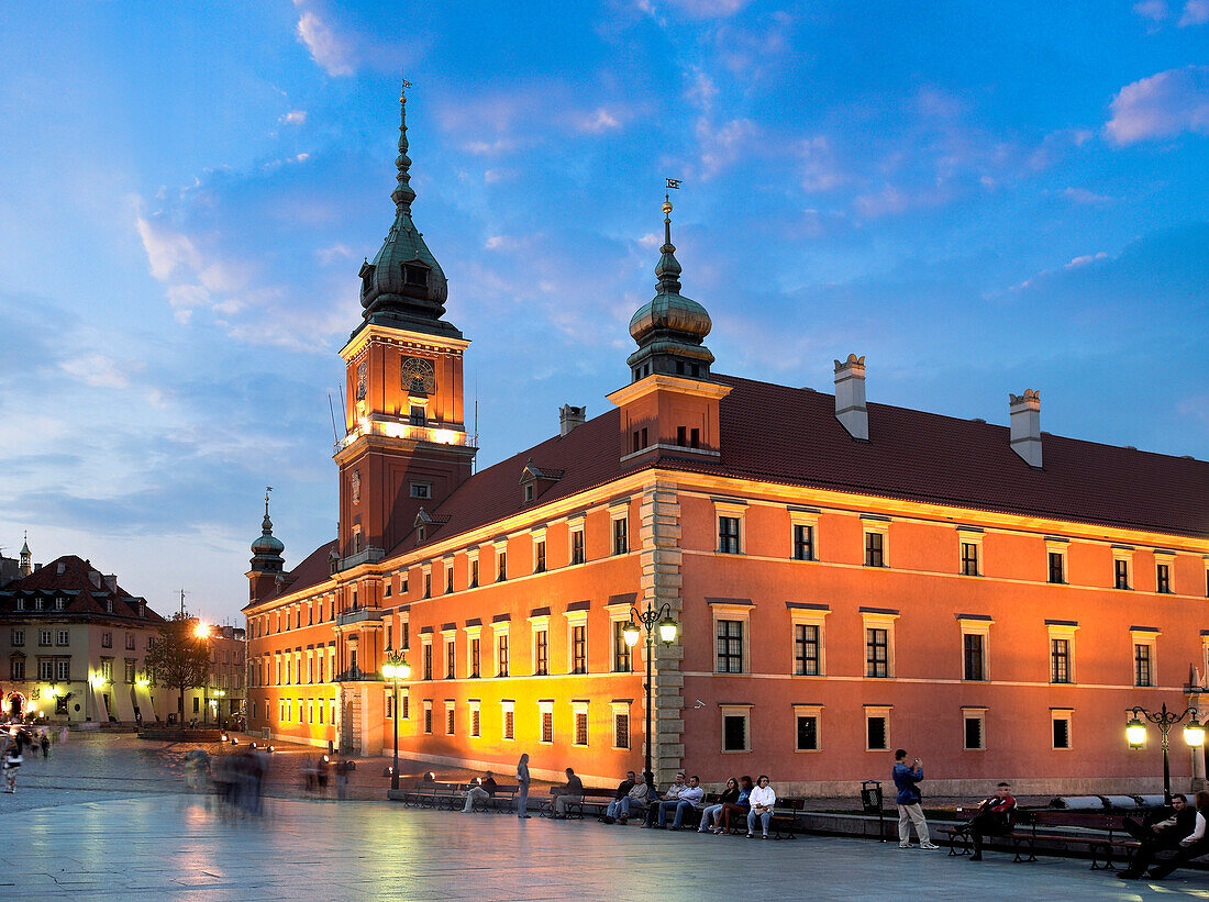 The Royal Castle in the Old Town at dusk, Warsaw, Poland