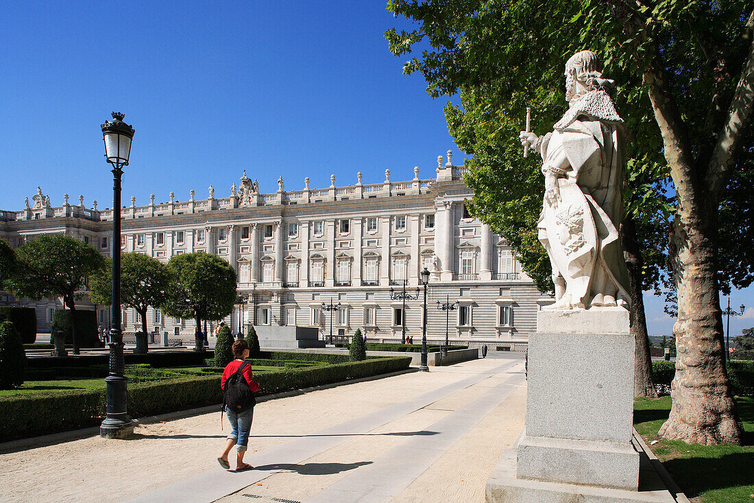 Palacio Real and Plaza de Oriente with statue, Madrid, Spain