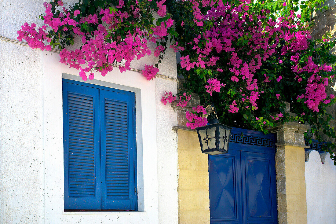 Blue house details, Koskinou, Rhodes Island, Greek Islands