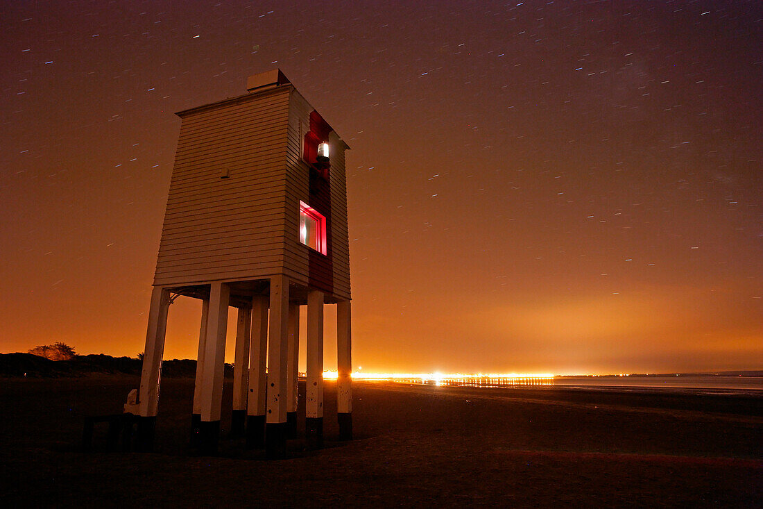 Low Lighthouse, at night, Burnham on Sea, Somerset, UK, England