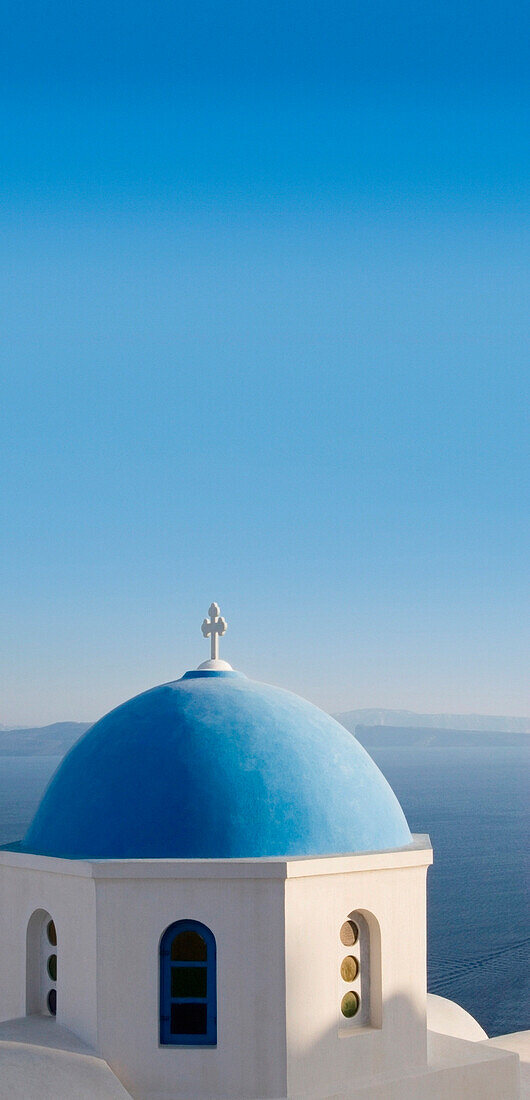 Typical blue domed church, Oia, Santorini Island, Greek Islands