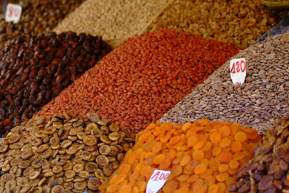 Dried fruit and nuts for sale, Marrakesh, Morocco