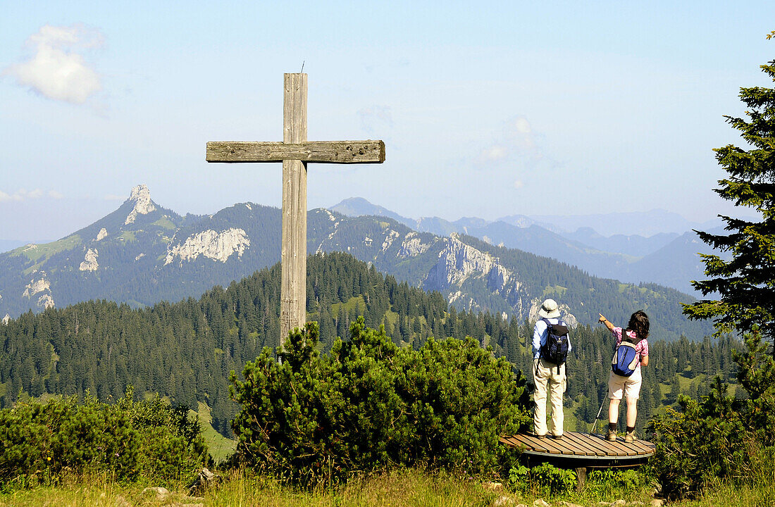 Summit cross on mount Hochries, Chiemgau, Bavaria, Germany