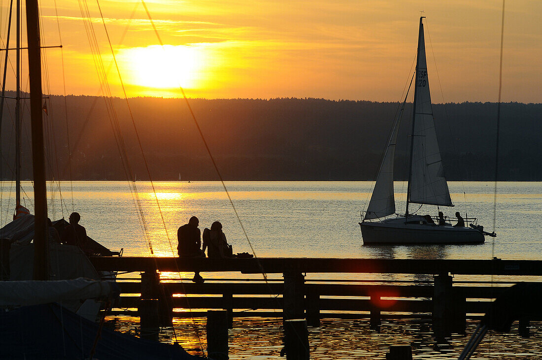 Sunset over lake Ammersee, Aidenried, Bavaria, Germany