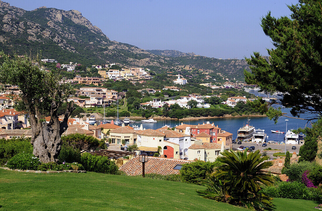 View at the houses of seaport Porto Cervo, Costa Smeralda, North Sardinia, Italy, Europe