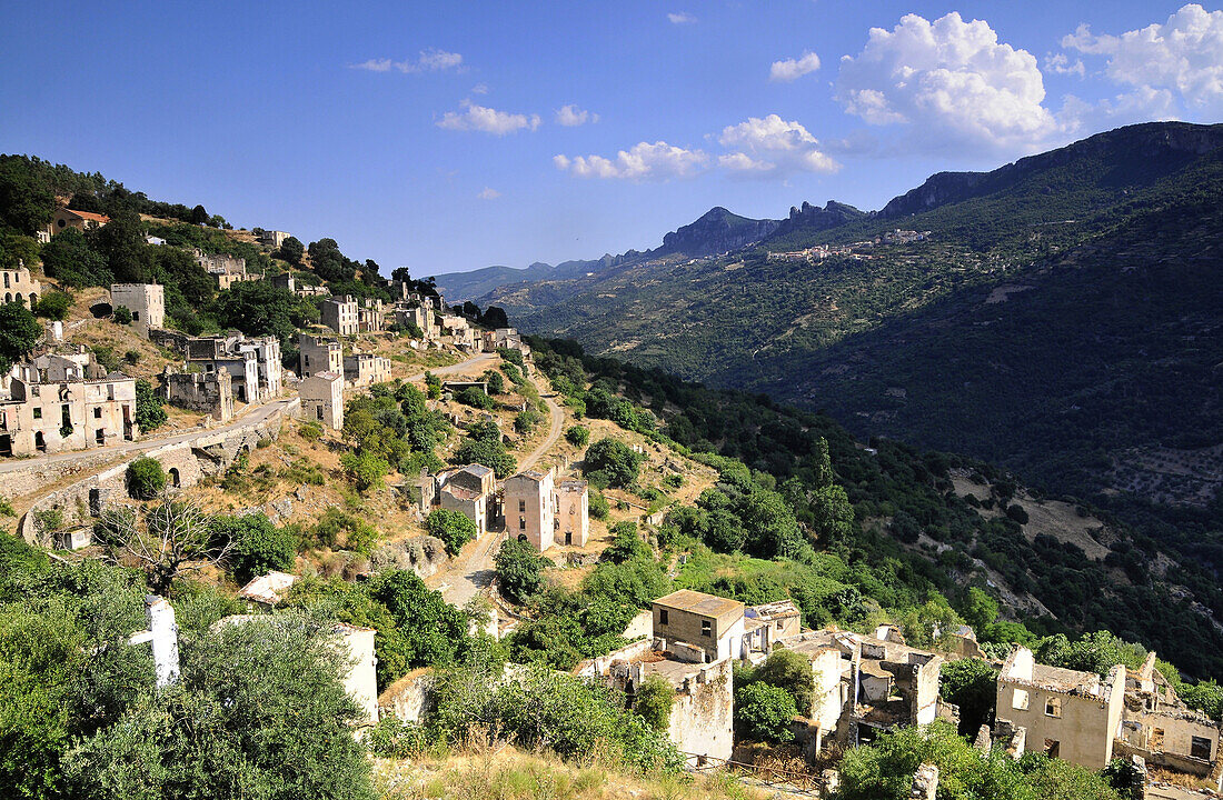 The abandoned mountain village Gairo at the Gennargentu mountains, Sardinia, Italy, Europe