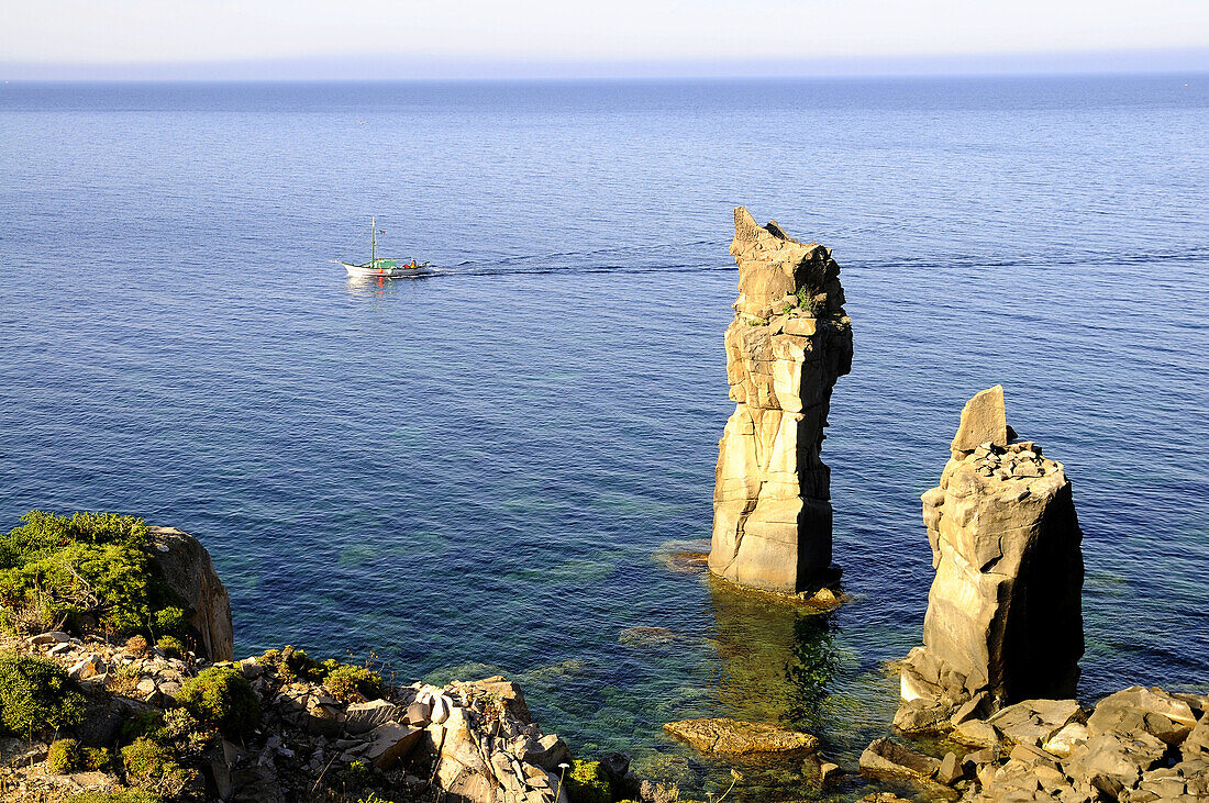 Colonne di Carloforte, rock formation at the south coast, Isola di San Pietro, South Sardinia, Italy, Europe