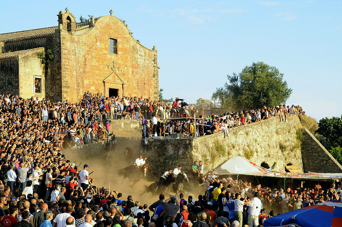 Riders and crowd at the Ardia festival, Sedilo, Sardinia, Italy, Europe