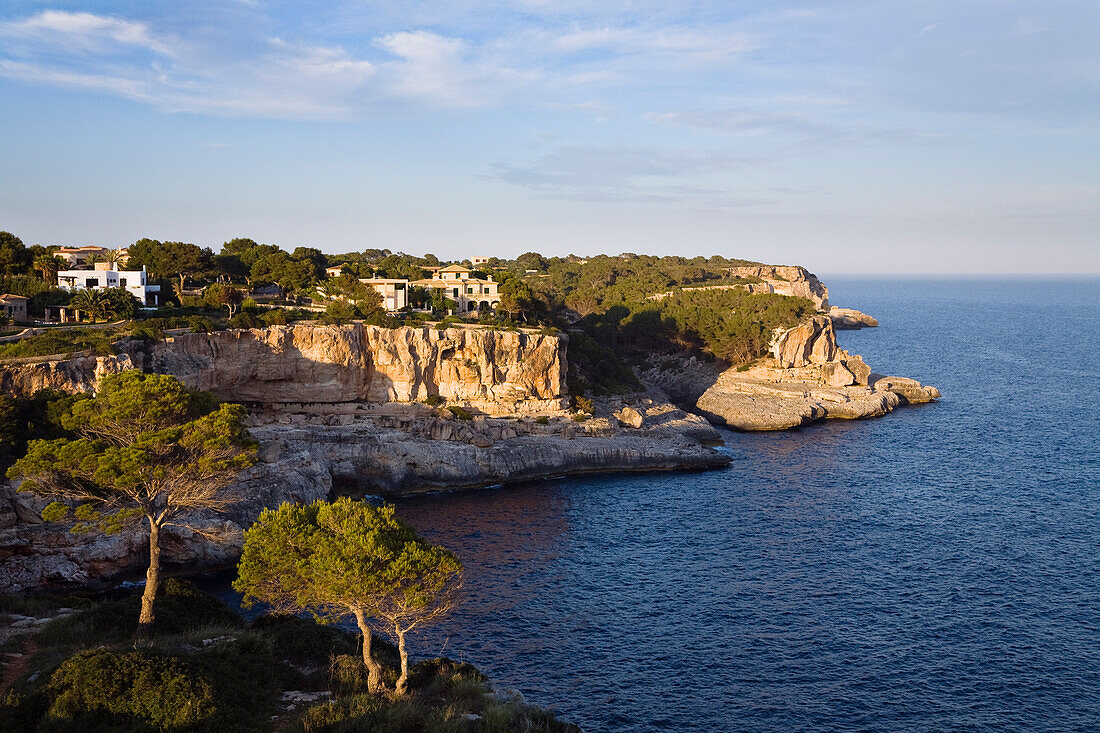 Cliff line between Cala Santanyi and Cala Figuera in the sunlight, Mallorca, Balearic Islands, Mediterranean Sea, Spain, Europe
