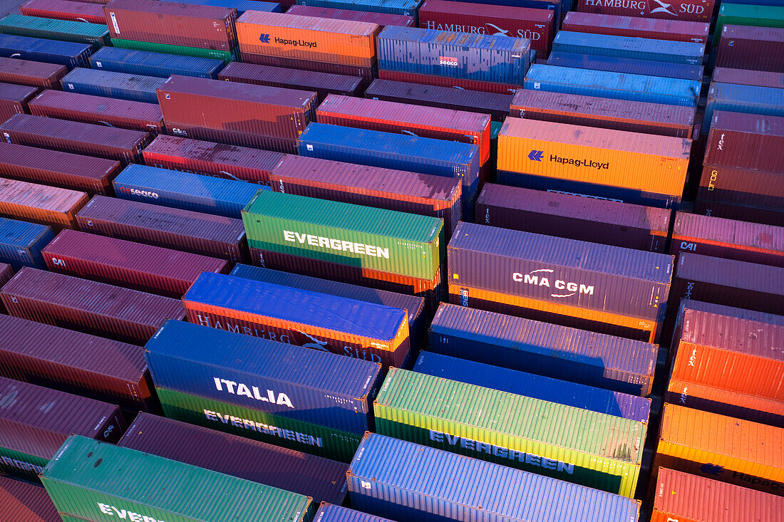 Containers in a row, Port of Hamburg, Germany