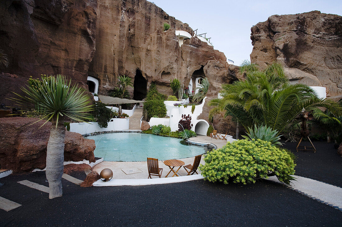 Caves and artifical lake, LagOmar, former residence of Omar Sharif, initially designed by artist and architekt Cesar Manrique, Nazaret, UNESCO Biosphere Reserve, Lanzarote, Canary Islands, Spain, Europe