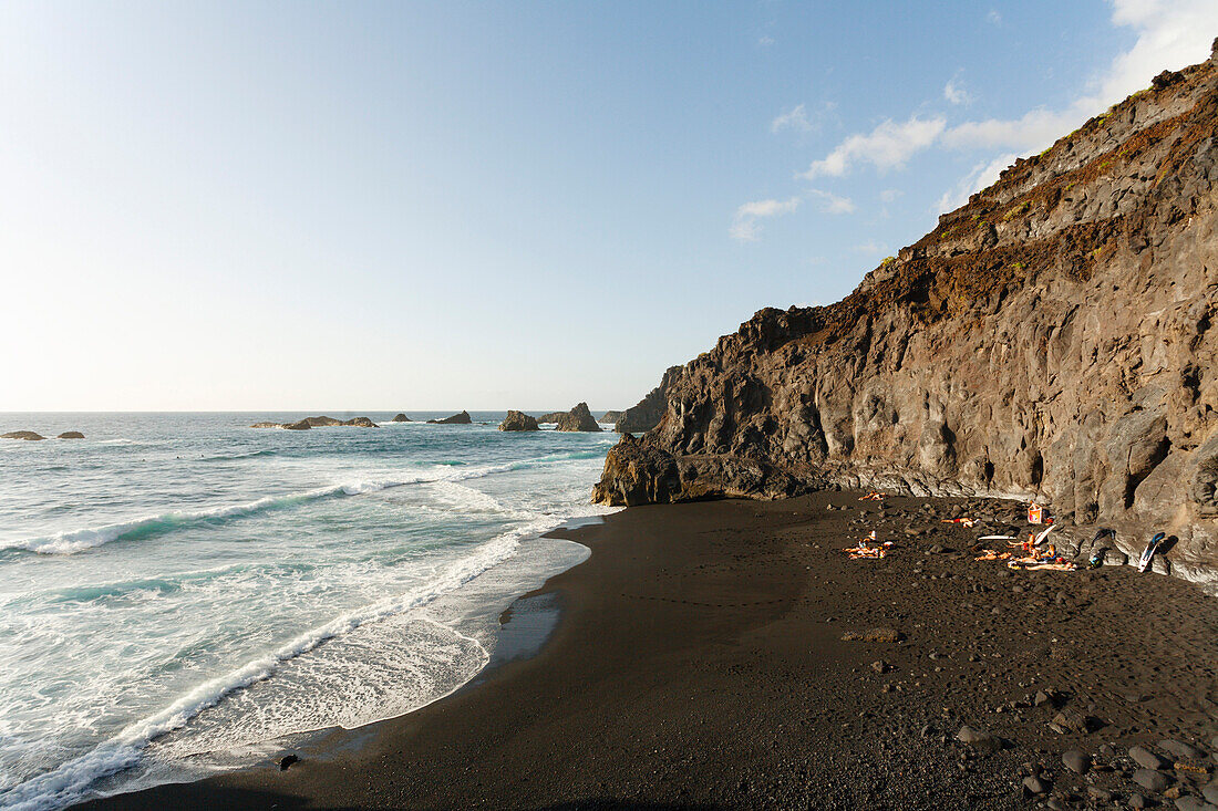Coastal landscape with beach, Playa de Zamora, west coast, near Las Indias, UNESCO Biosphere Reserve, Atlantic ocean, sea, La Palma, Canary Islands, Spain, Europe