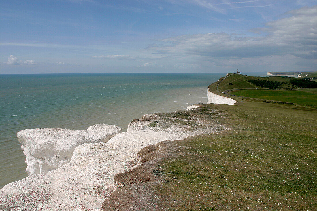 Belle Tout,  lighthouse,  white chalk cliffs,  the English Channel,  the Atlantic Ocean,  South Downs,  East Sussex,  England,  Great Britain
