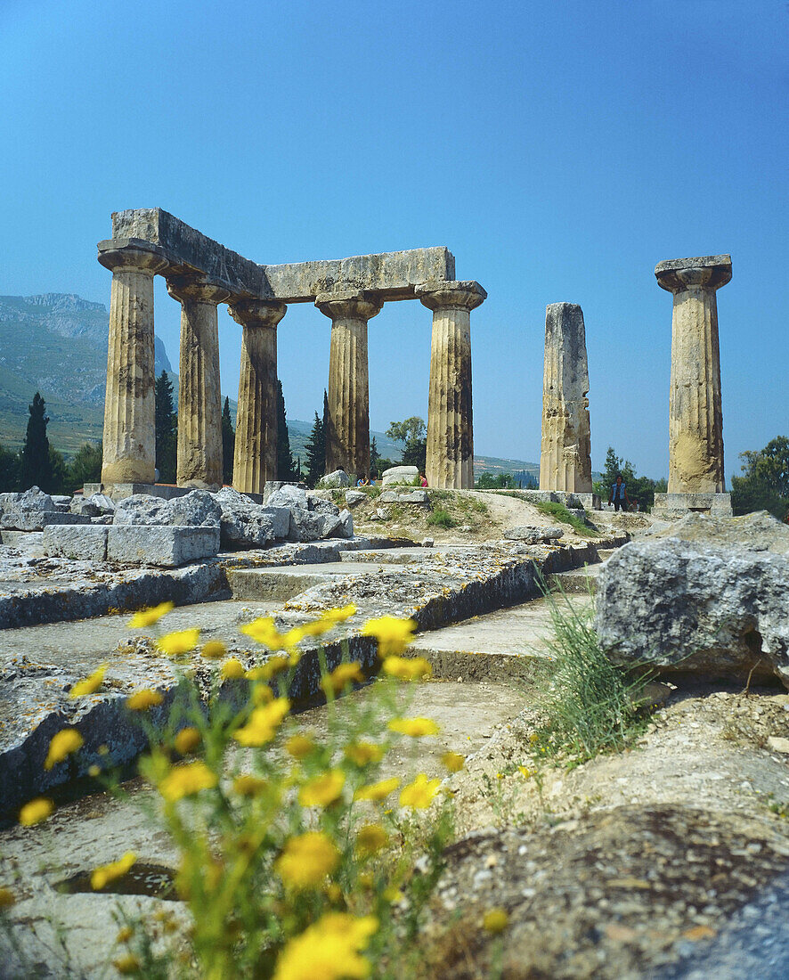 Doric temple of Apollo in ancient Corinth,  Peloponnese,  Greece