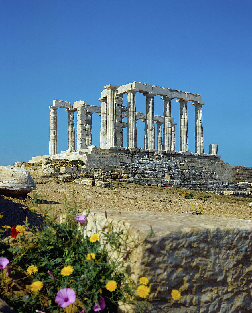 Doric temple of Poseidon at Cape Sounion,  Attica,  Greece