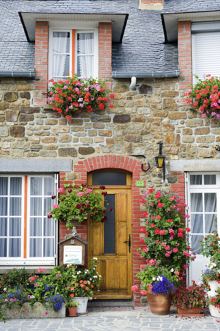 Flowered traditional house. Bretagne,  France
