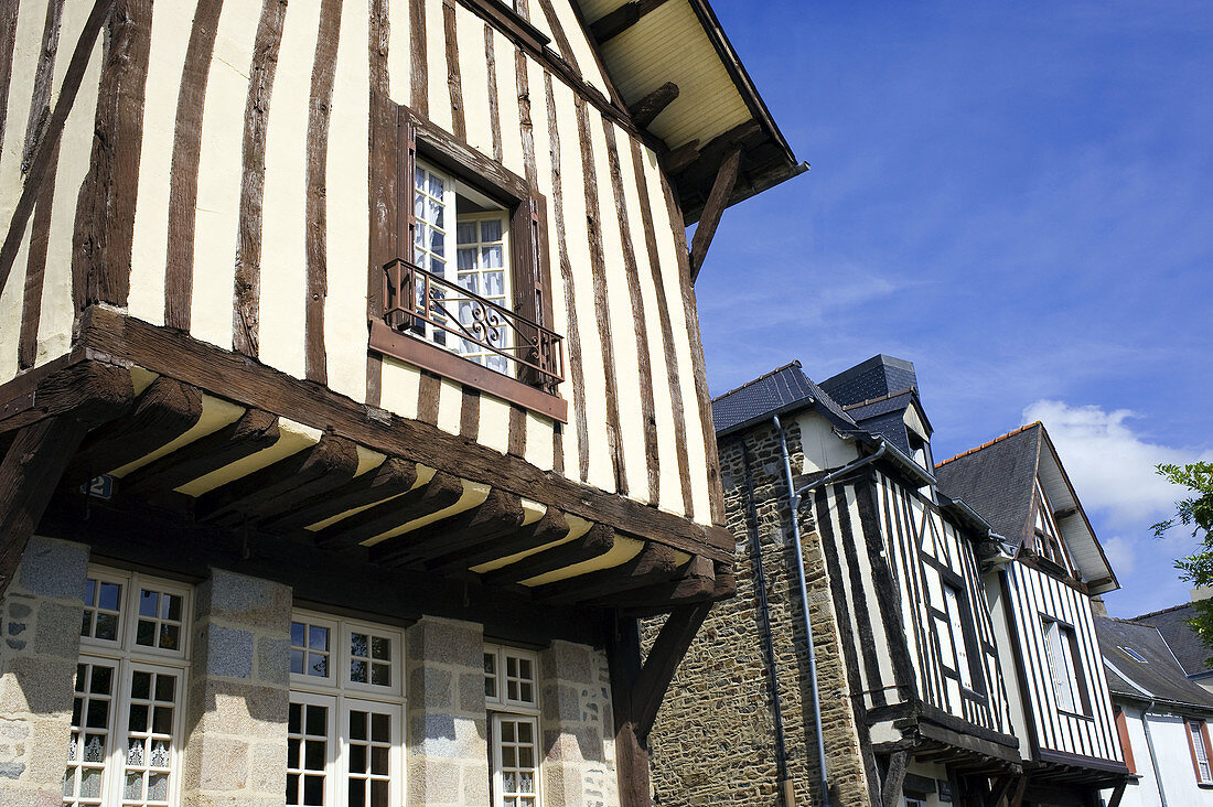 Half-timbered houses in Place Marchix,  Fougères. Ille-et-Vilaine,  Bretagne,  France