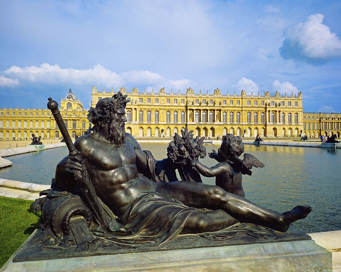 Seine river bronze statue by Etienne Le Hongre (1685-1694),  Northern Basin and garden façade,  Château de Versailles,  France