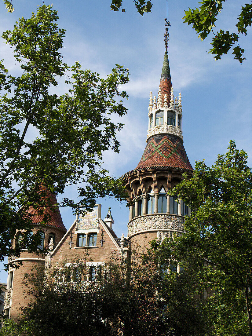 Main tower of Casa Terrades (aka Casa de les Punxes,  1903-05) by Josep Puig i Cadafalch,  Barcelona. Catalonia,  Spain