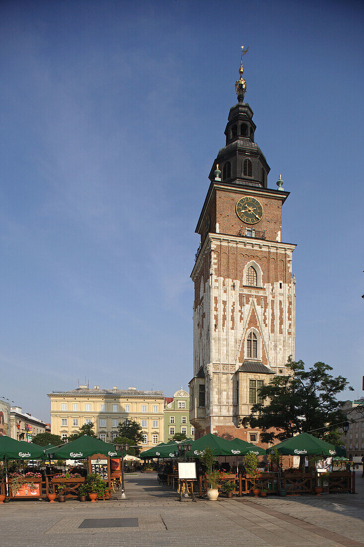 Great Market Square or Main Square, Town Hall Tower, 70m tall,  end of 13th century, Cracow,  Krakow, Poland
