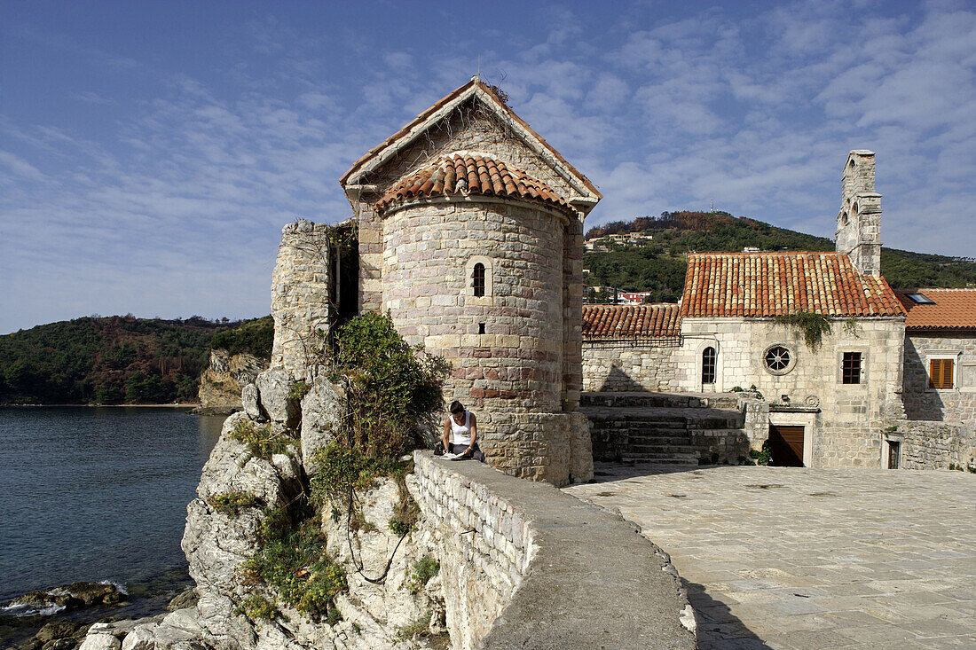 Budva, old town peninsula, Church of Santa Maria in Punta, Church of St Saava, Adriatic coast, Montenegro