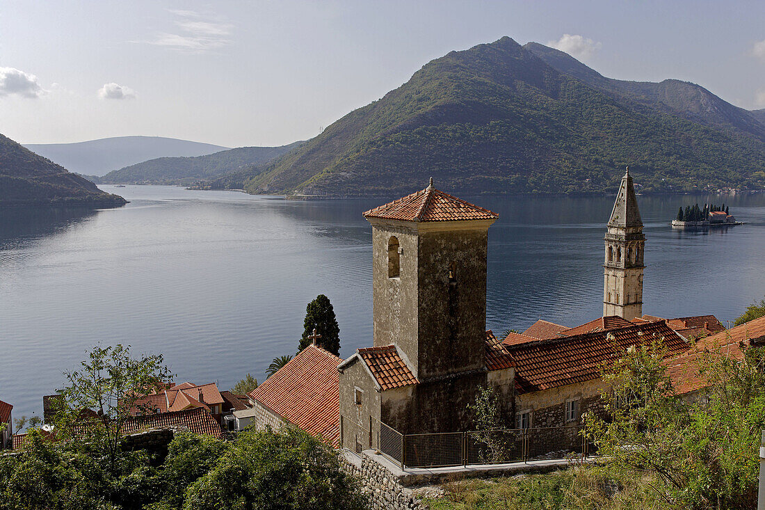 Perast, old town, St Nicholas Church, Kotor Bay, Montenegro