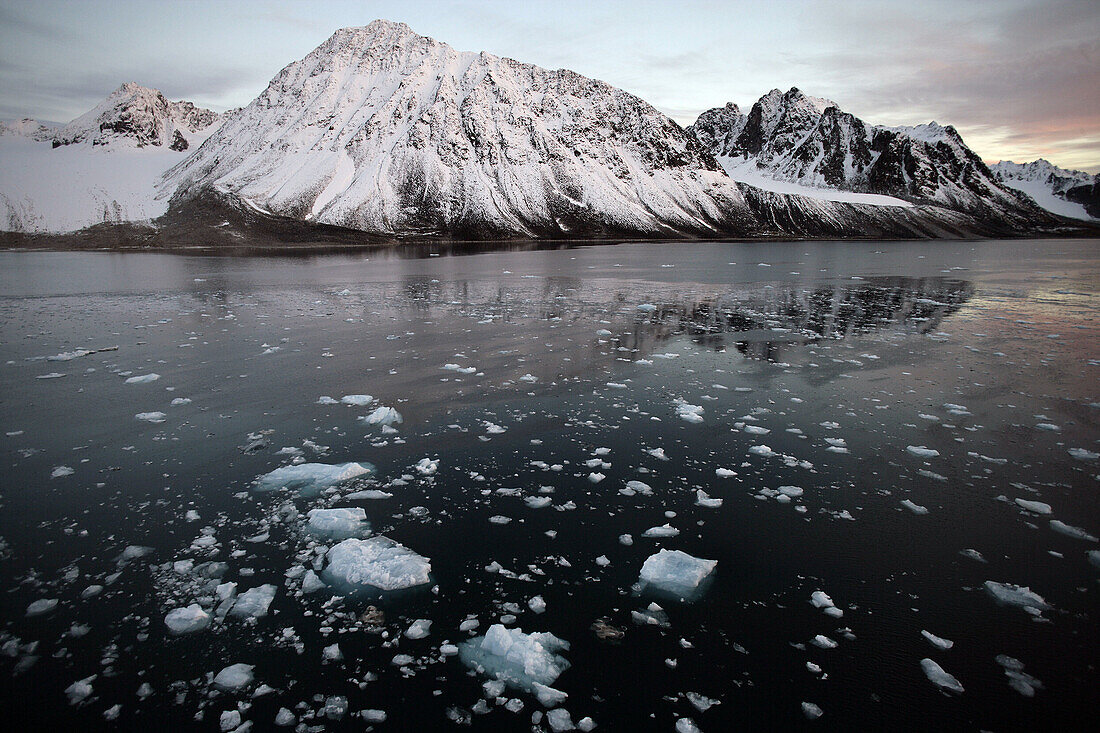 Glaciers and icebergs at the Svalbard archipelago. Spitsbergen island,  Arctic Ocean,  Norway