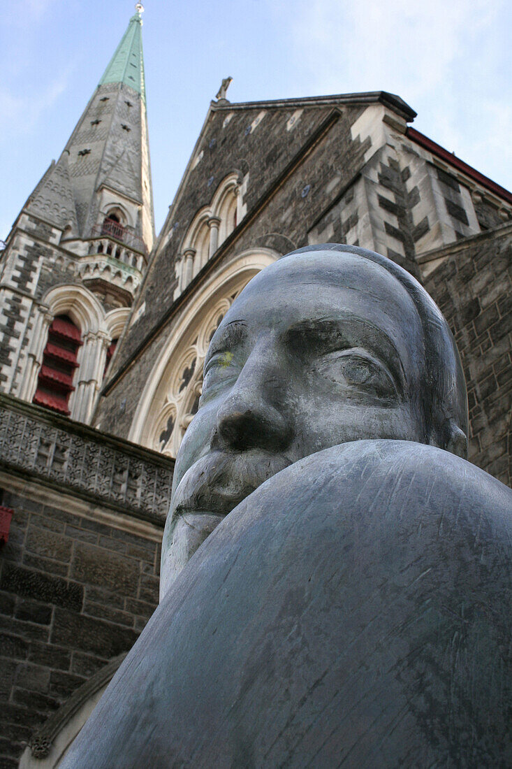 Christ Church Cathedral and Christ Statue (by T Stringer,  2000),  Cathedral Square,  Christchurch,  South Island,  New Zealand