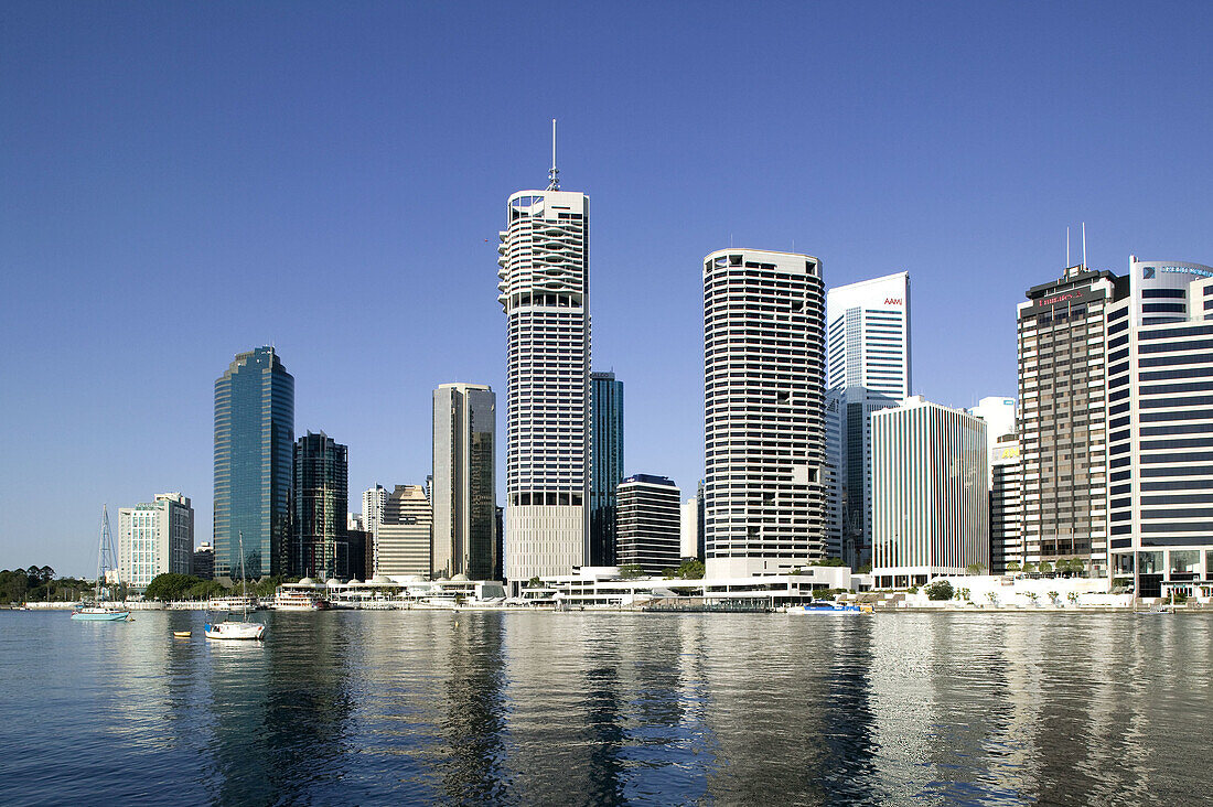 Australia - Queensland - Brisbane: Highrise buildings by Riverside Centre along the Brisbane River in the morning
