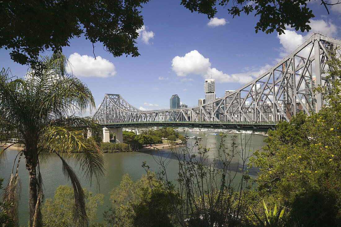 Australia - Queensland - Brisbane: Story Bridge and Central Business District along the Brisbane River in the morning