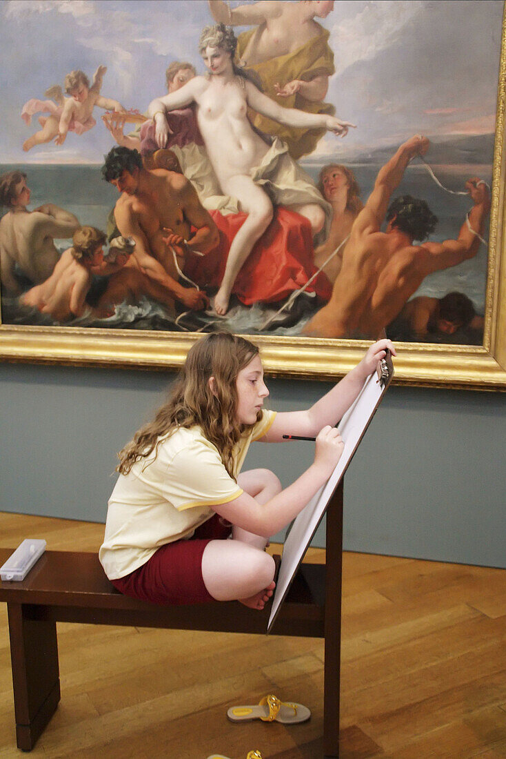 girl sketching in room for that purpose at Getty Center,  Los Angeles,  CA