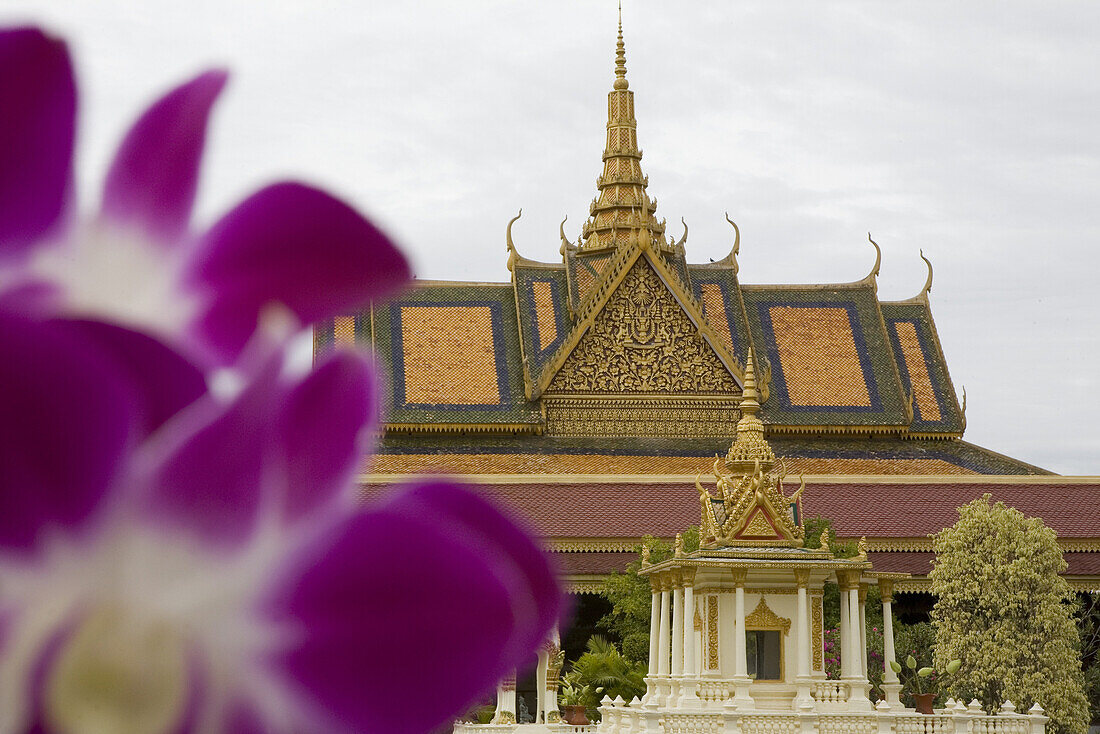 Silver Pagoda at the Royal Palace under clouded sky, Phnom Penh, Cambodia, Asia