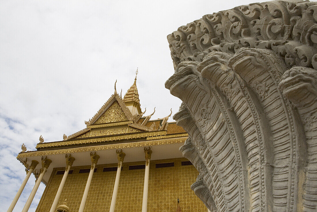 Temple Prasat Nokor Vimean Sour under clouded sky, Udong, Phnom Penh Province, Cambodia, Asia