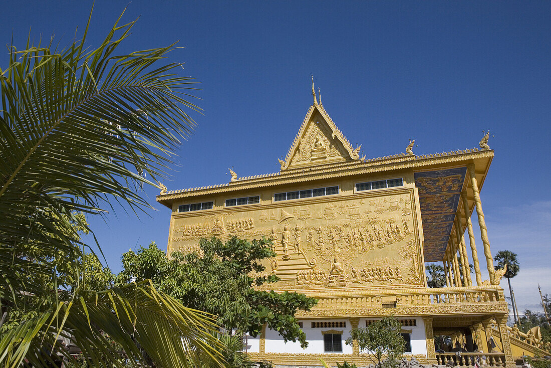 Buddhistic temple under blue sky north of Phnom Penh, Cambodia, Asia